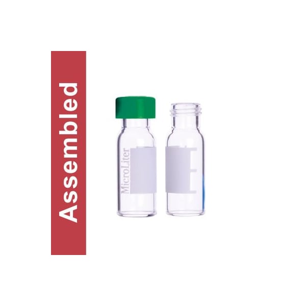 Cp Lab Safety. Wheaton MicroLiter Clear Screw Thread Vial Kit Marking Patch Green 9mm Cap PTFE Septa 100 pk 09-1210G-A - main